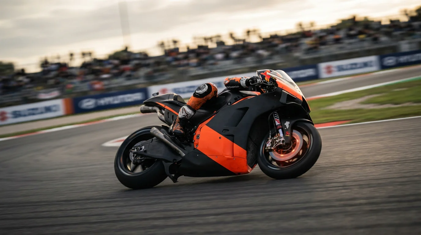 Aprilia MotoGP ездач в завой при състезателен темп