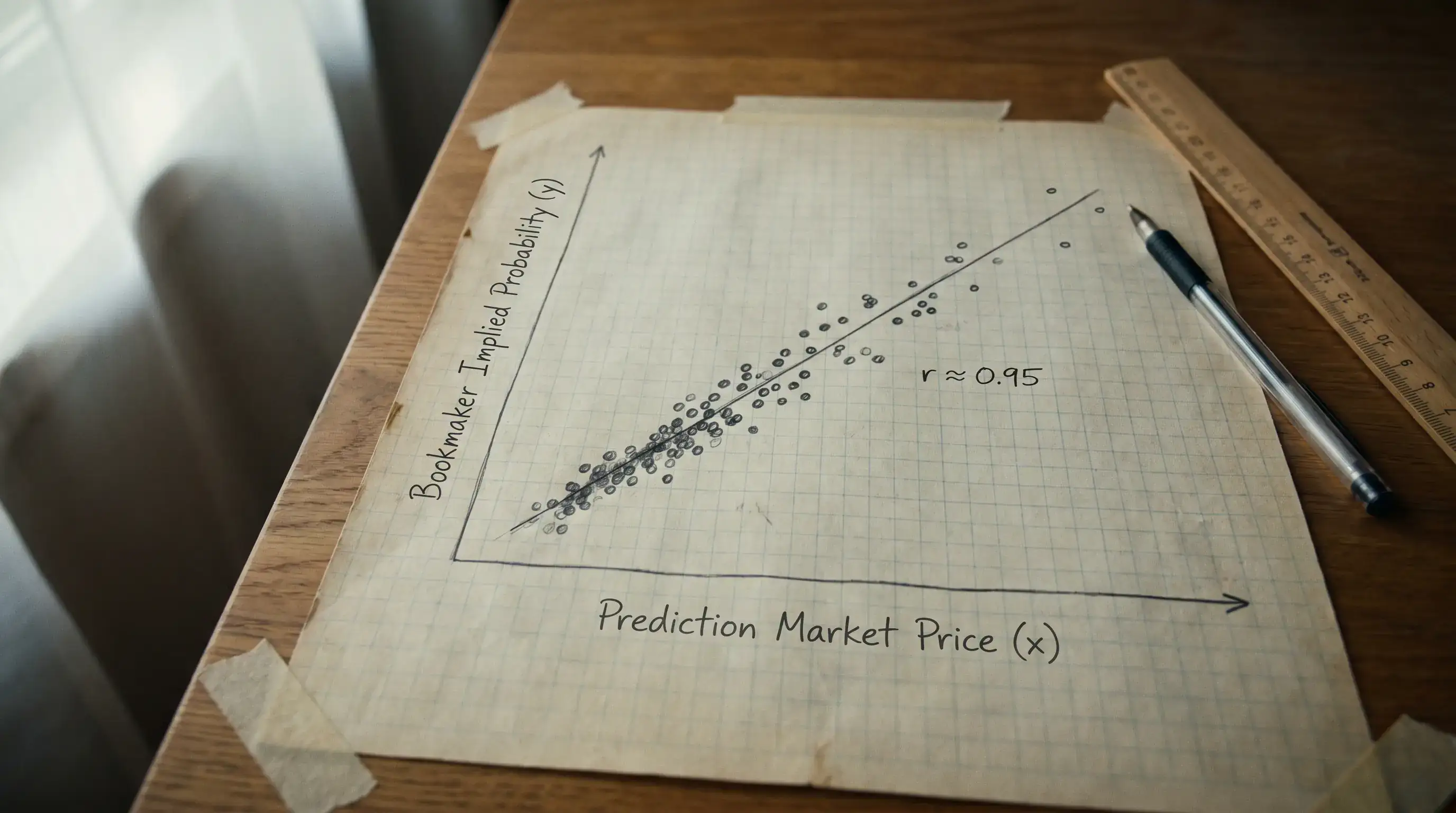 Графика на корелация между prediction market и букмейкъри