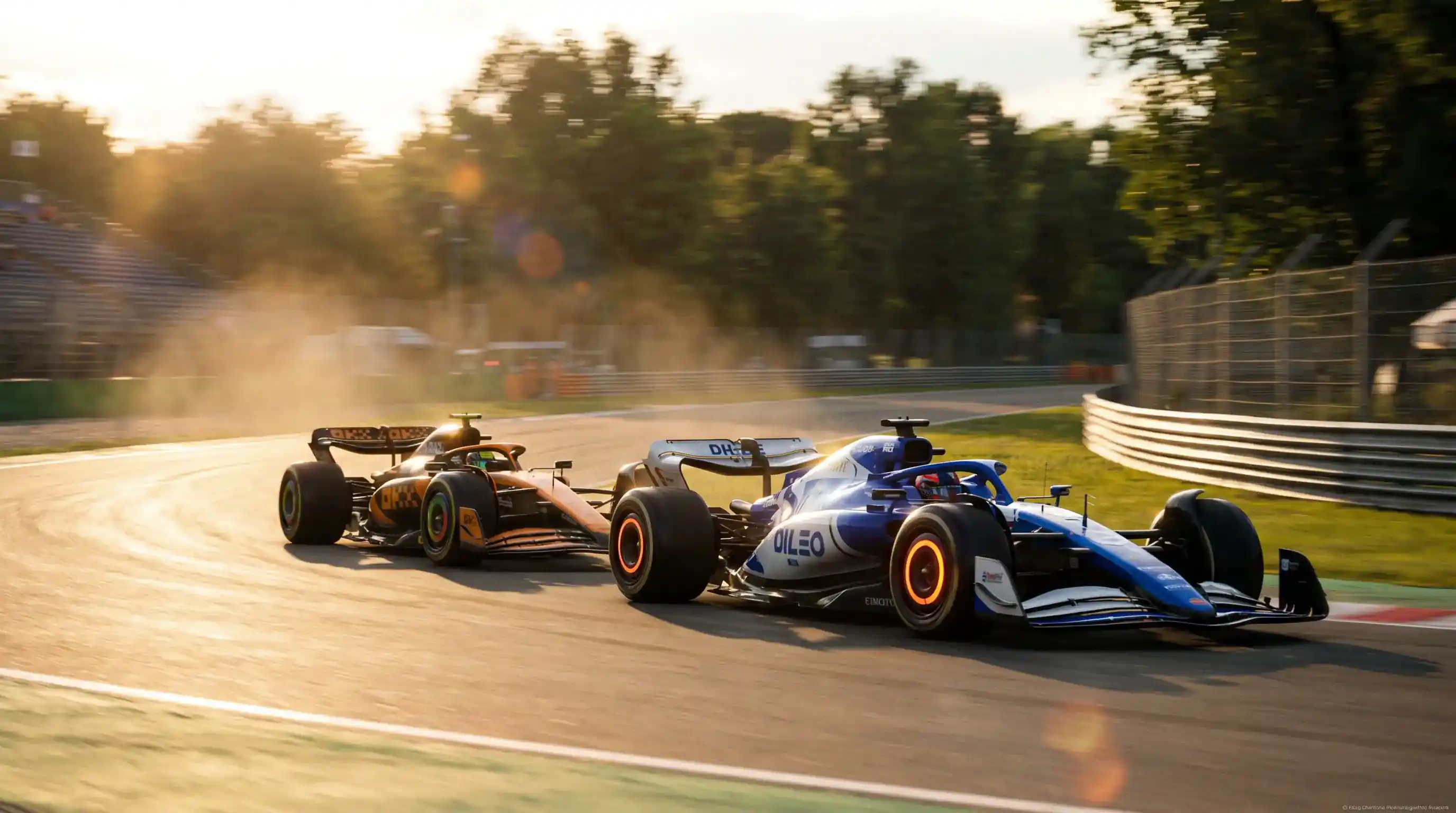 F1 болид в преследване през последните обиколки