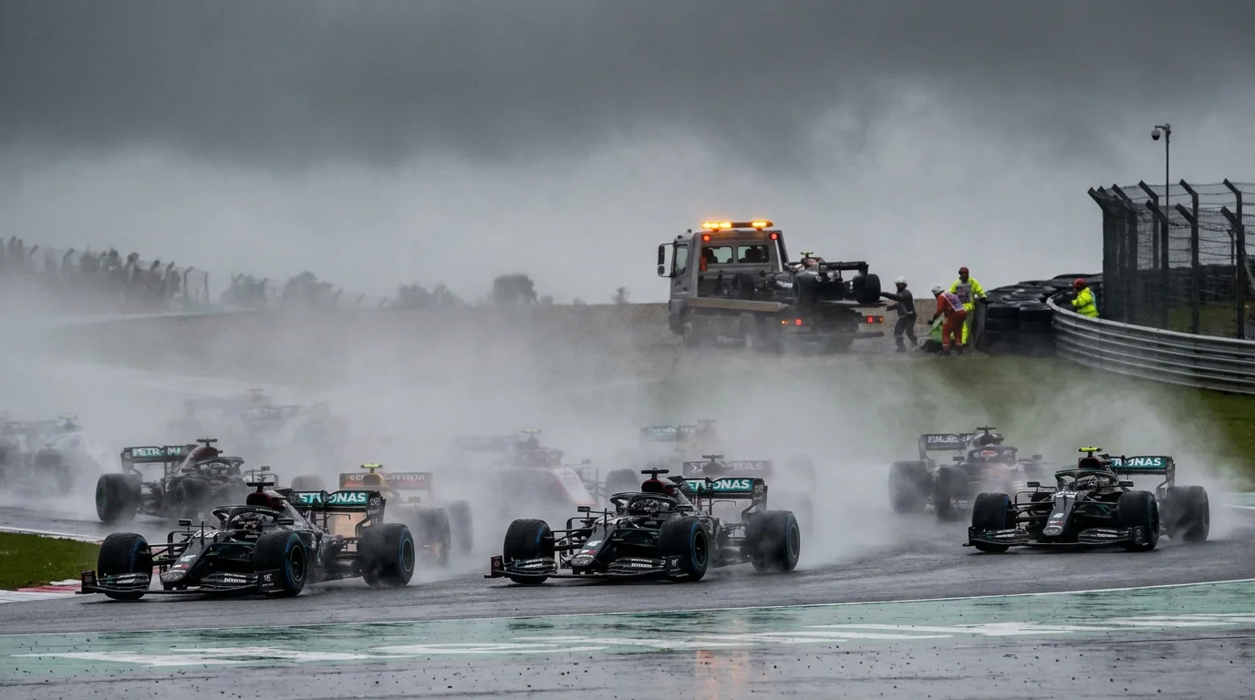 F1 хаотично дъждовно състезание извън моделните граници