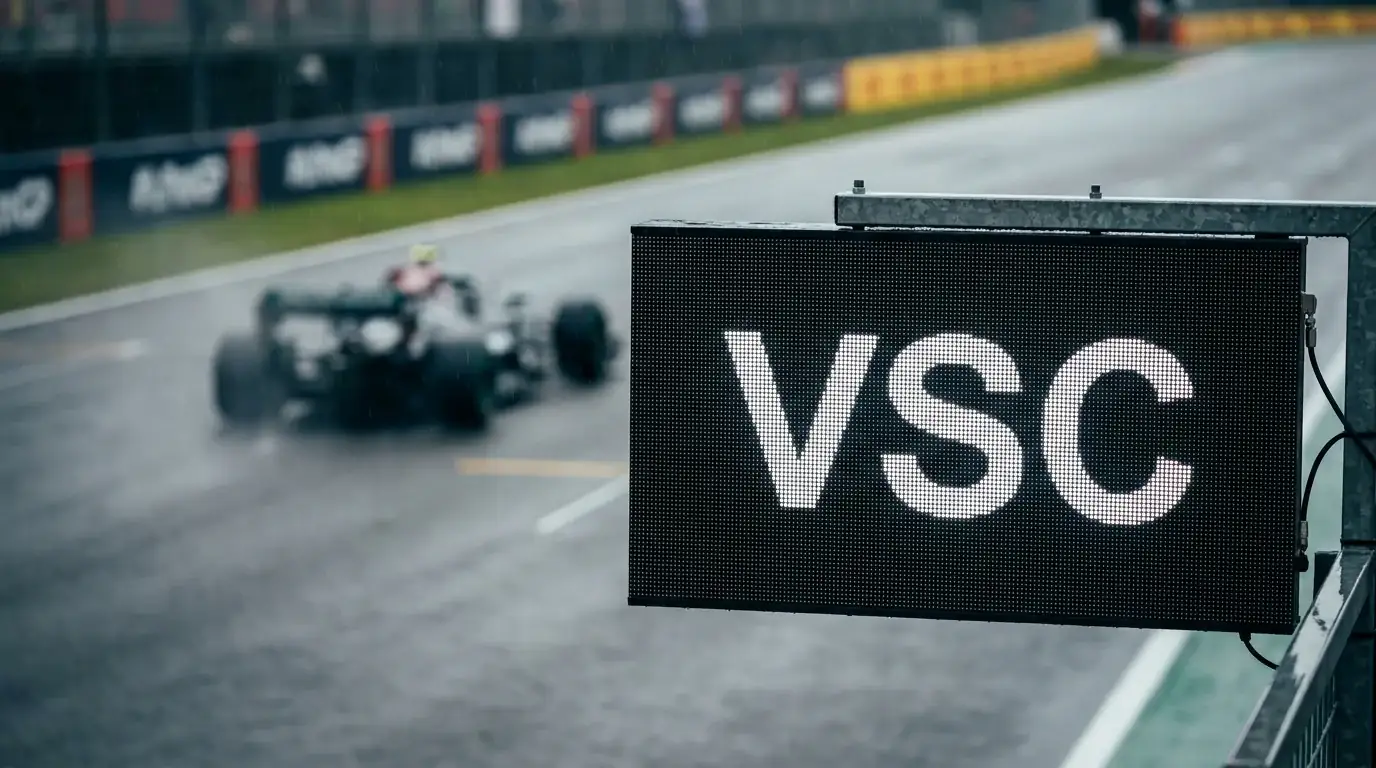 VSC табло пред F1 болид по време на ограничение