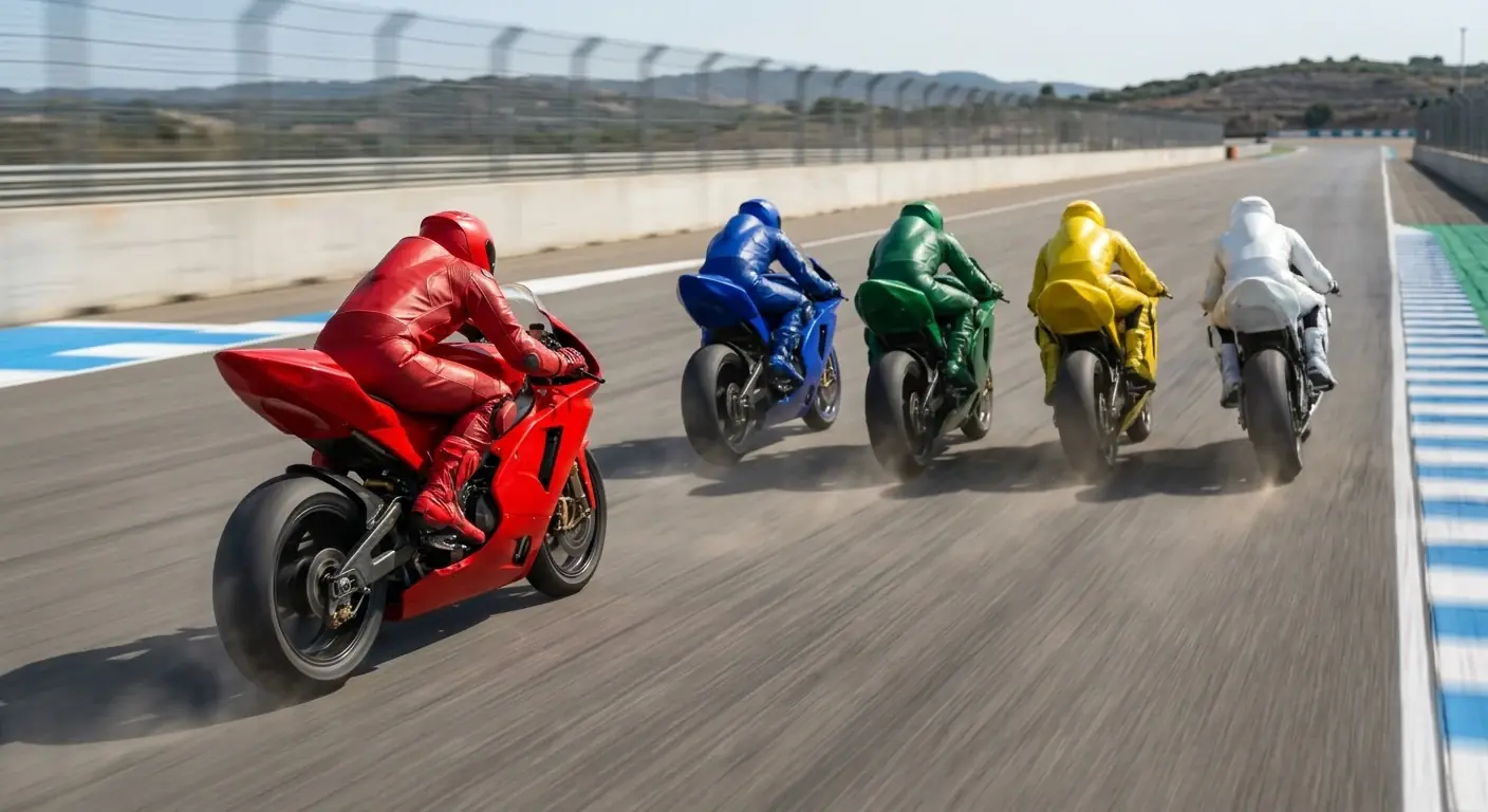 Мотоциклет Ducati води групата ездачи на правата на пистата MotoGP