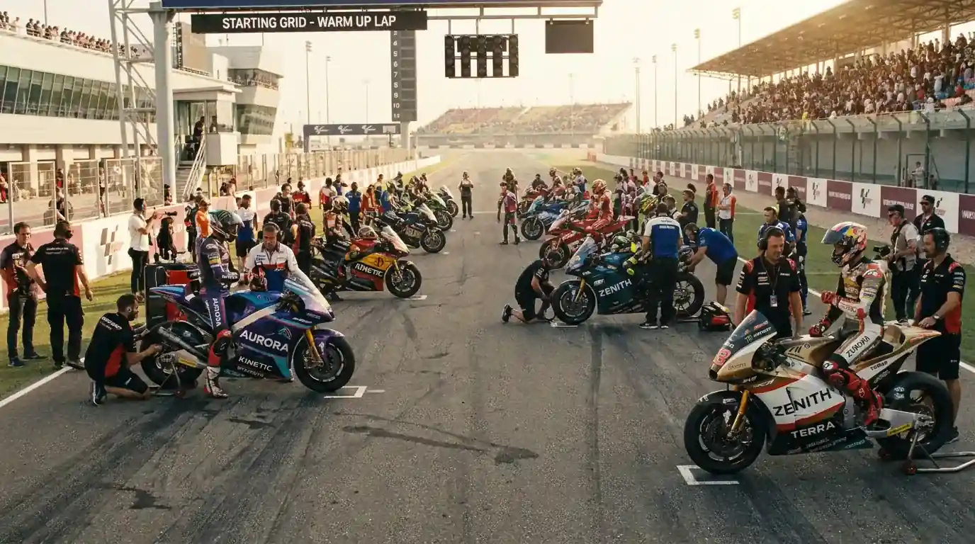 MotoGP решетка с разнообразие от производители на мотоциклети