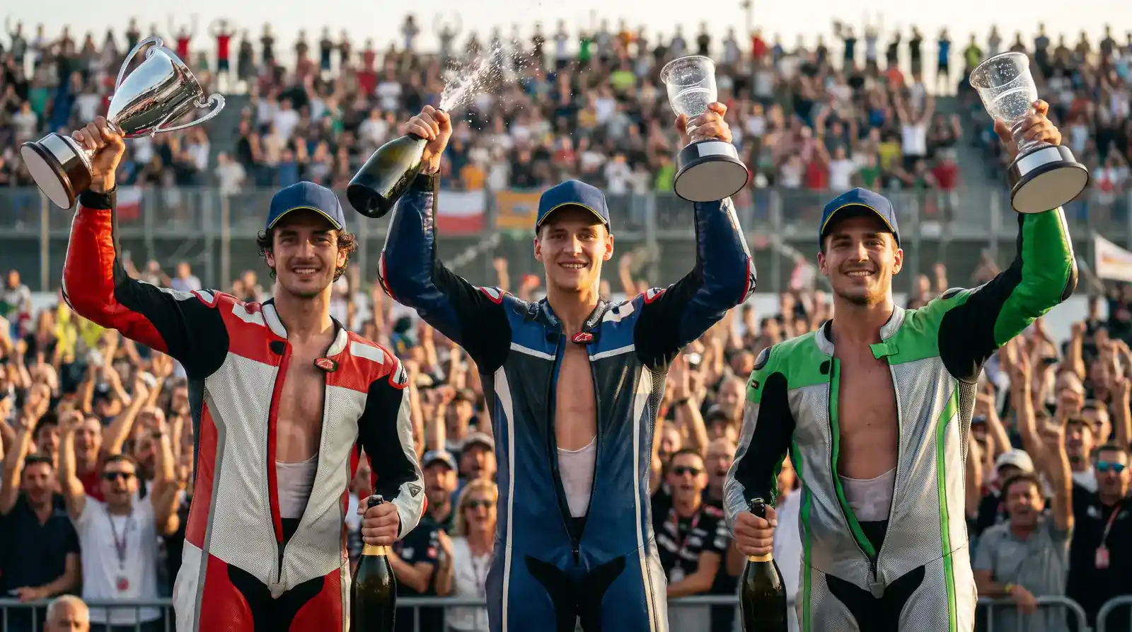 MotoGP подиум с трима ездачи след състезание