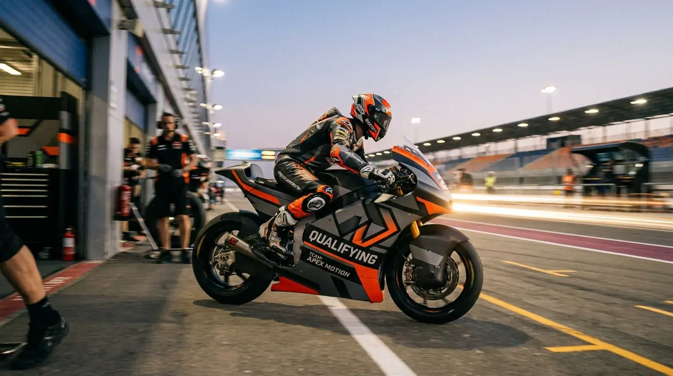 MotoGP мотоциклет излиза от пит лейн за квалификационна обиколка