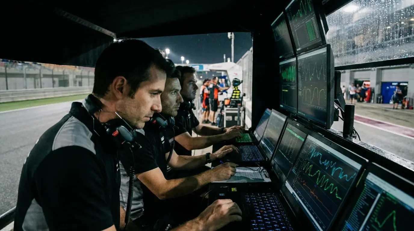 MotoGP инженери анализират данни от тренировка