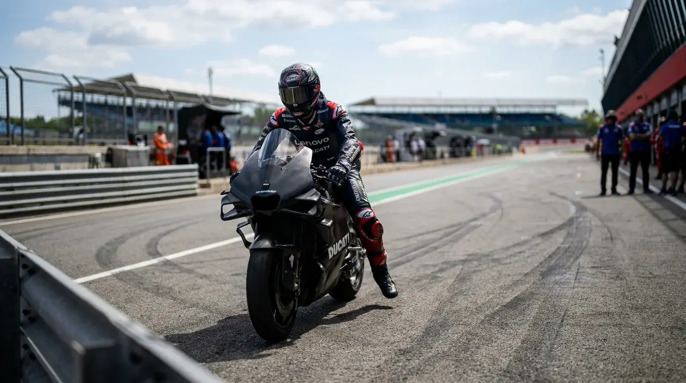MotoGP ездач управлява гумен износ в среден stint